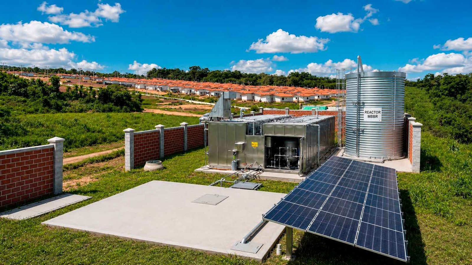 Planta modular contenerizada en fotografía vertical optimizada para móvil