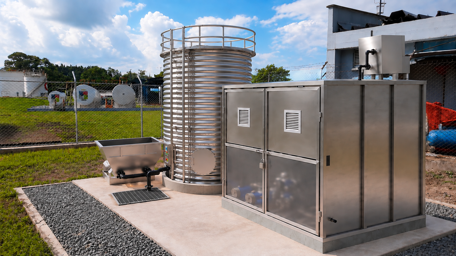 Bioplus planta de tratamiento de aguas residuales industriales con skimmer, criba estática, decantación, UASB, etapa aeróbica y tratamiento terciario