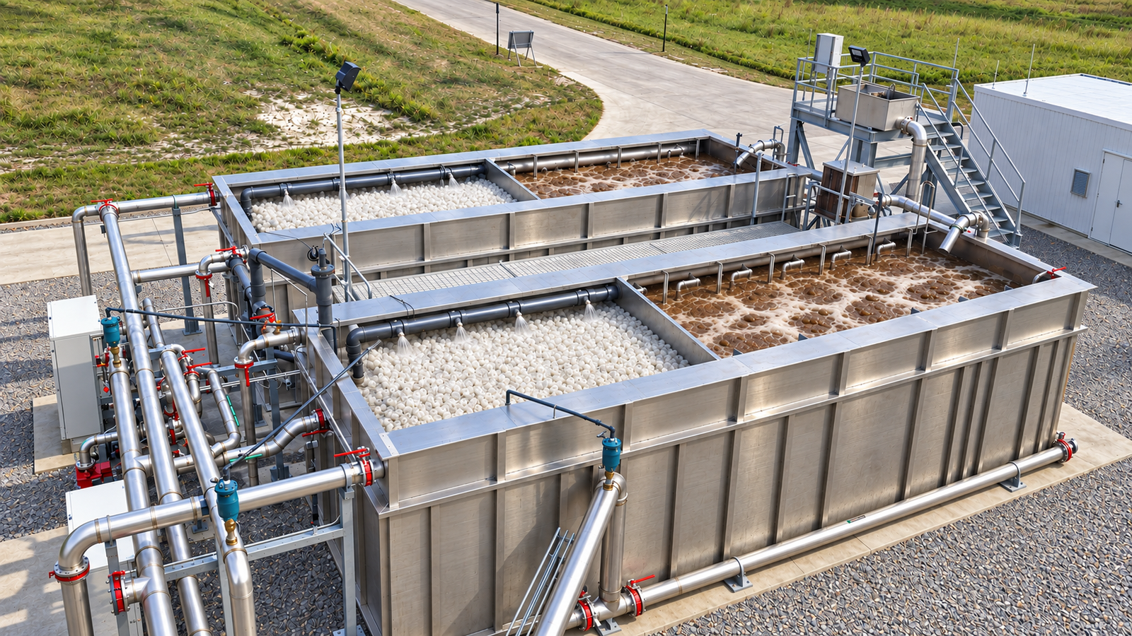 MBR MAX planta industrial sobre superficie con tecnologías MBBR y MBR para tratamiento de aguas residuales